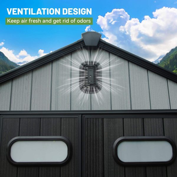 183*183cm Durable Outdoor Resin Storage Shed with Lockable Door Windows Vents Waterproof Plastic Garden Tool Shed