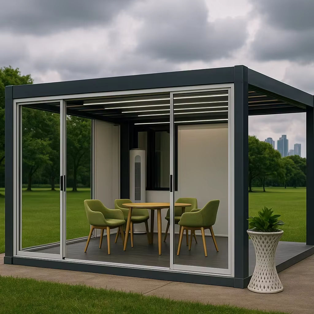 Modern Aluminum Pergola Outdoor Patio Gazebo Waterproof Motorized Roof Adjustable Louver Garden Shade Windproof Structure