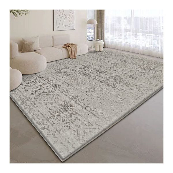Thick Vintage Printed Area Rug Grey and Beige Modern Memory Foam Rugs for Living Room
