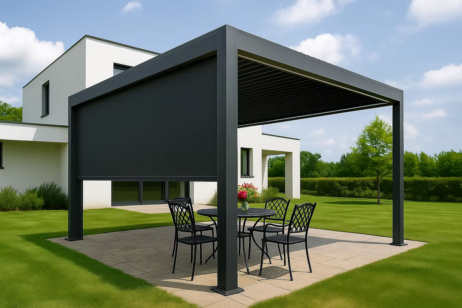 Modern Aluminum Pergola Outdoor Patio Gazebo Waterproof Motorized Roof Adjustable Louver Garden Shade Windproof Structure