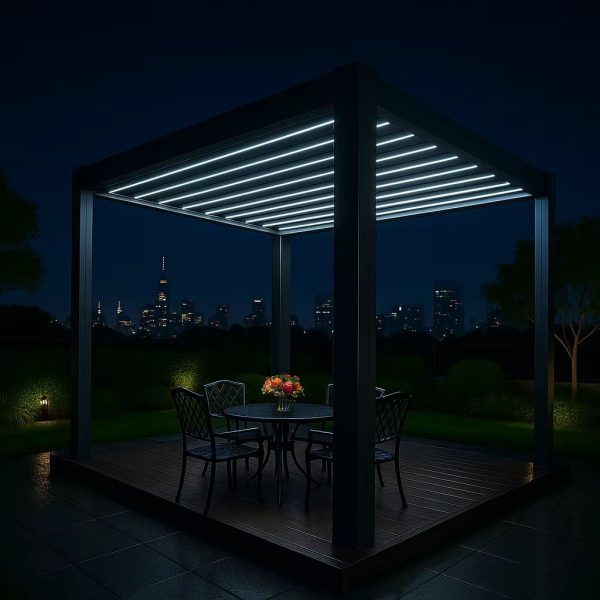 Modern Aluminum Pergola Outdoor Patio Gazebo Waterproof Motorized Roof Adjustable Louver Garden Shade Windproof Structure