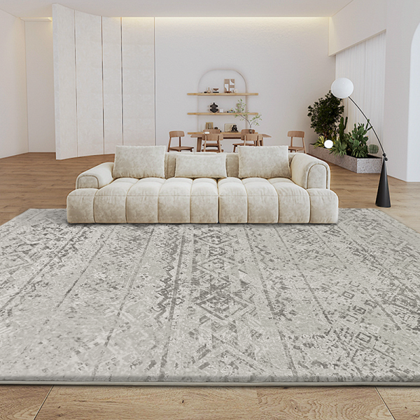 Thick Vintage Printed Area Rug Grey and Beige Modern Memory Foam Rugs for Living Room