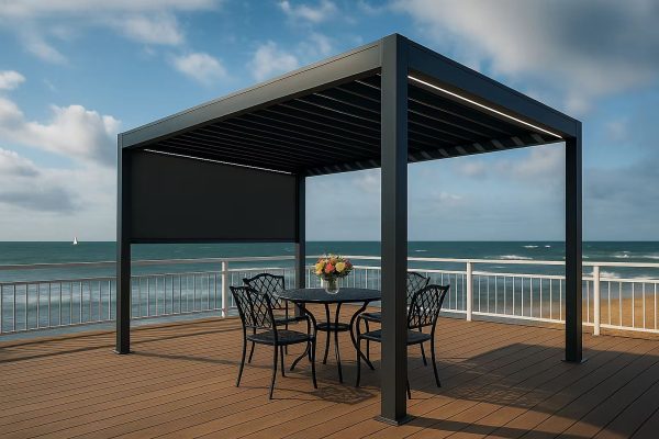 Modern Aluminum Pergola Outdoor Patio Gazebo Waterproof Motorized Roof Adjustable Louver Garden Shade Windproof Structure